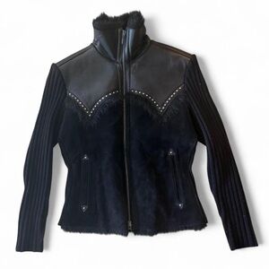 Elegant Black Leather Jacket with Stud Accents - Cripple Creek